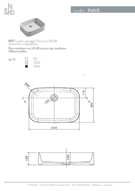 Lavabo da appoggio cm 50x38 Piave