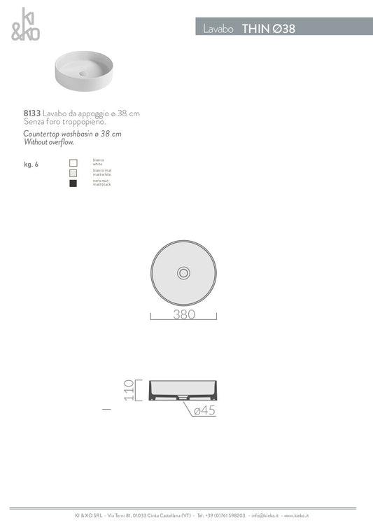 Lavabo tondo cm 38 bordo fino Thin