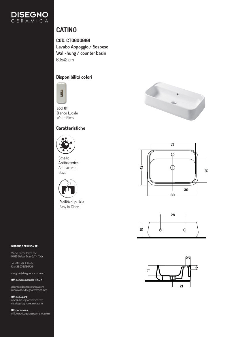Lavabo à poser ou mural 60 cm