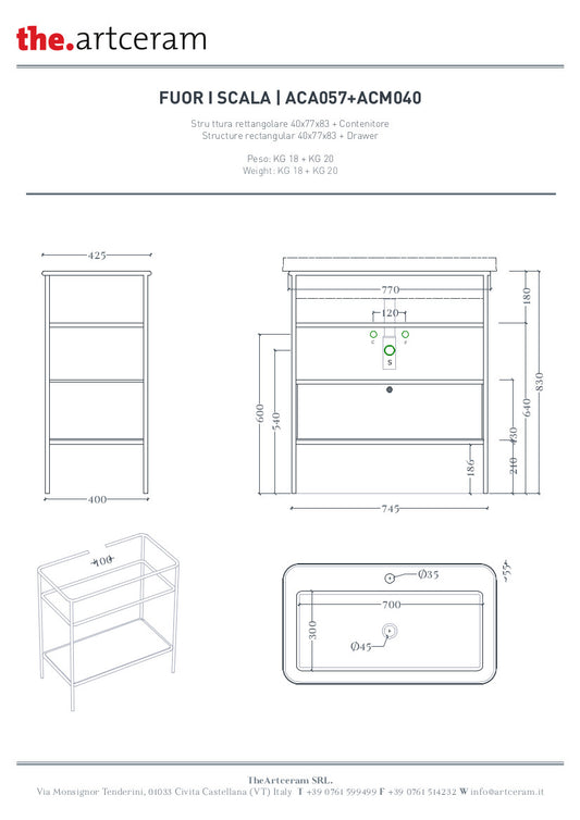 Konstruktion für ovales Waschbecken 36,5 x 58,6 cm (H83) – Nicht maßstabsgetreu