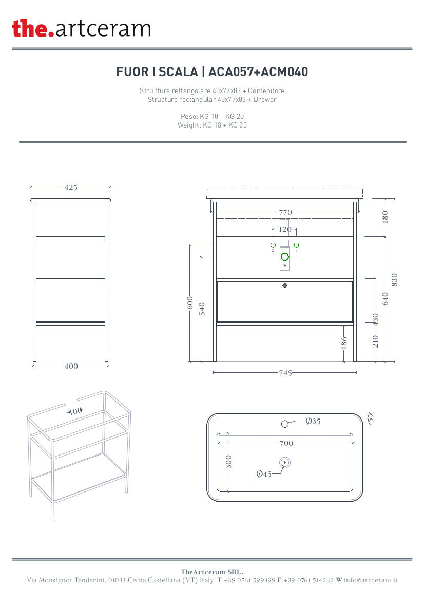 Composizione struttura con cassetto e lavabo rettangolare cm 60 Fuori Scala