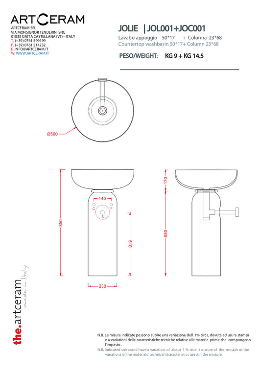 Säulendurchmesser 50 cm für Jolie-Waschbecken