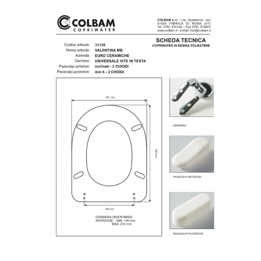 Abattant de toilettes compatible avec le monobloc Valentina