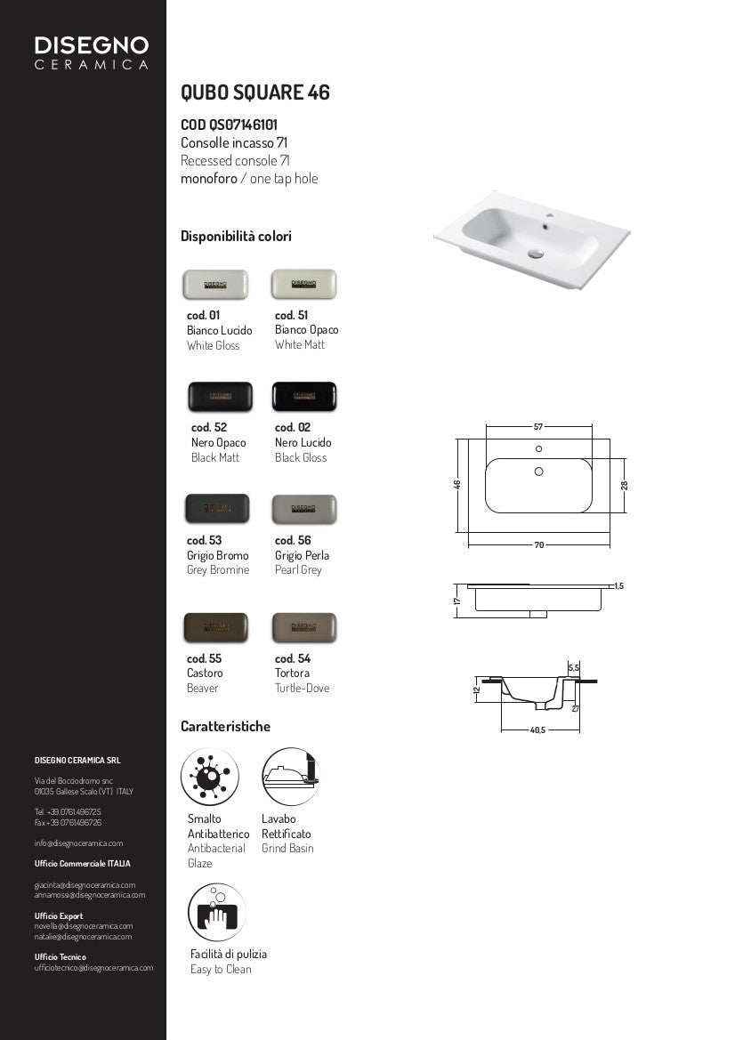 Consolle da incasso cm 71x46 Qubo Square 46