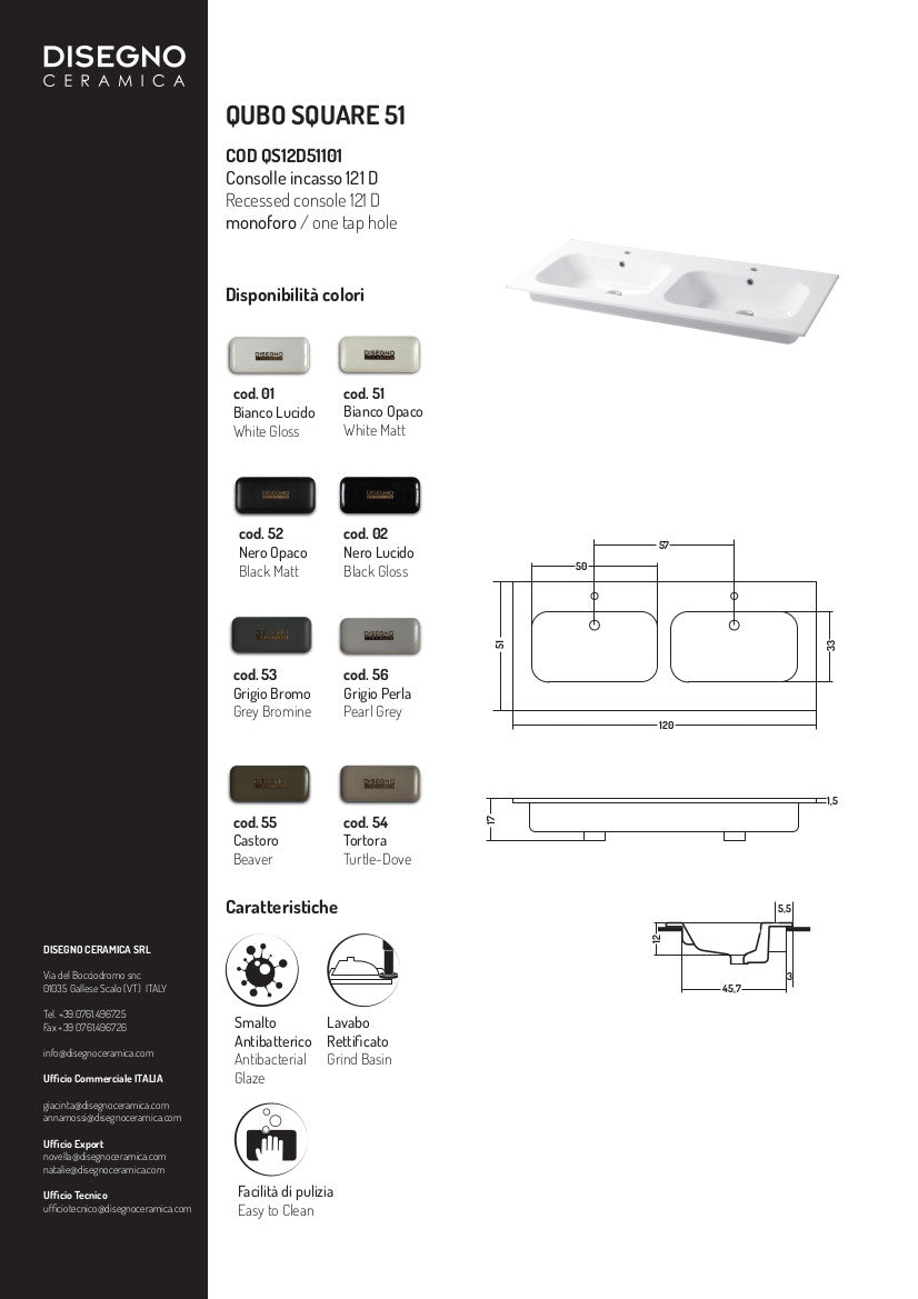 Consolle da incasso cm 121x51 Doppia Vasca Qubo Square