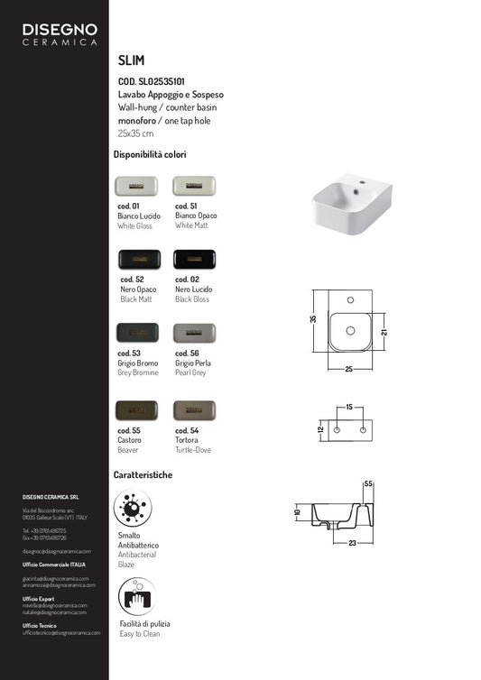 Schmale Wand-/Aufsatzwaschbecken 25x35 cm