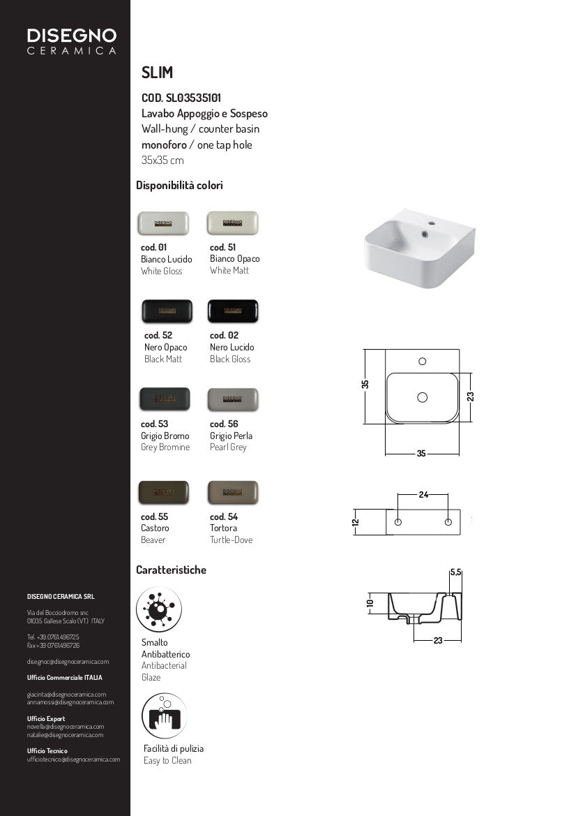 Schmale Wand-/Aufsatzwaschbecken 35x35 cm