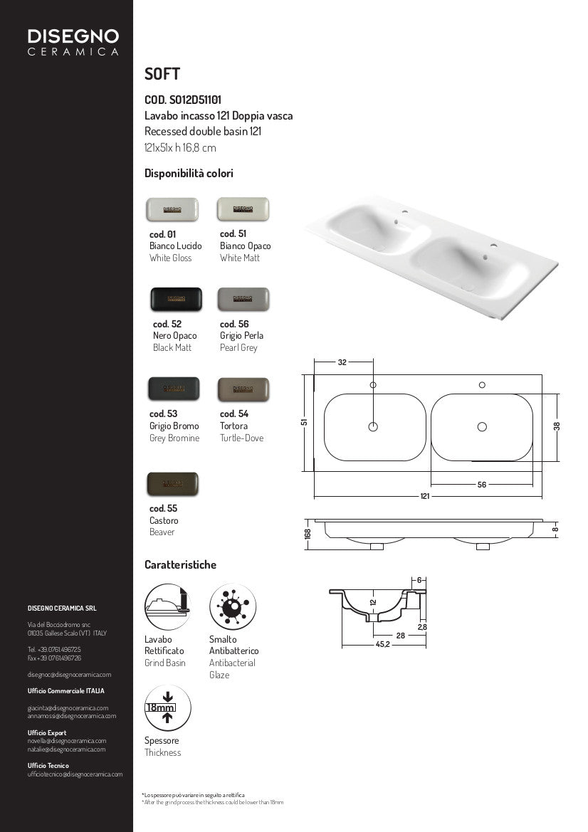 Lavabo da incasso doppiavasca 121x51x h 16,8 cm Soft