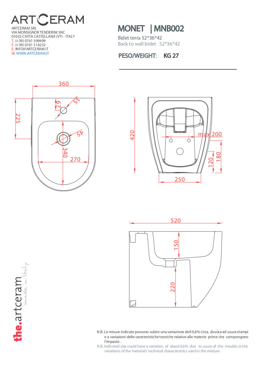 Bidet sur pied Monet, à fixer au mur