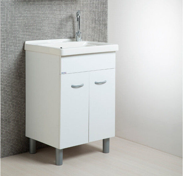 Meuble de buanderie blanc + Céramique corail