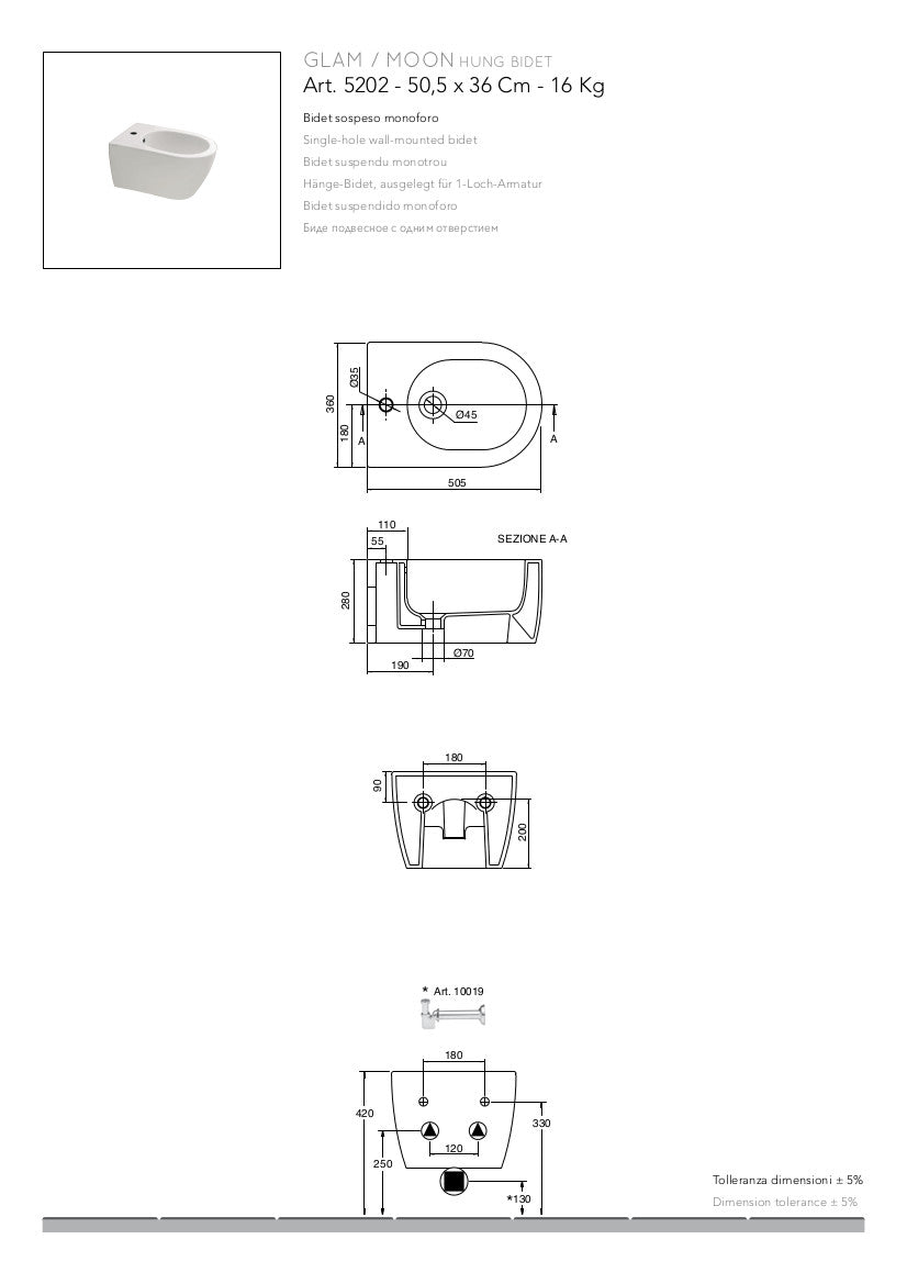 Wandhängendes Bidet cm 50,5x36 Moon