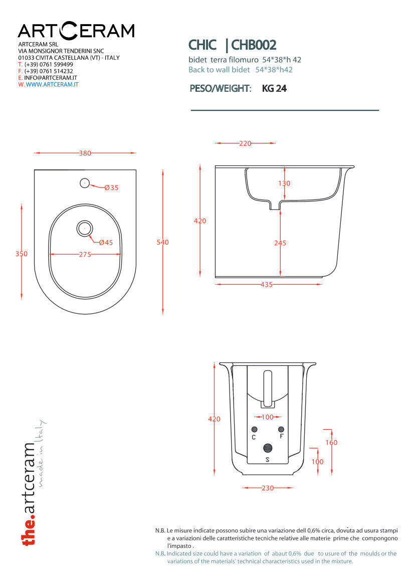 Bidet terra filomuro Chic