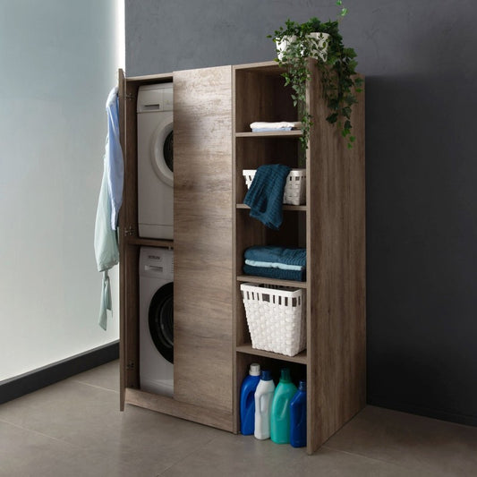Composizione bagno/lavanderia cm 110 con colonna portalavatrice/asciugatrice
