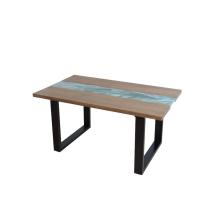 Rectangular oak and marble table with matt black iron base included.