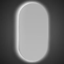 Geformter Spiegel aus poliertem Draht, 62x110 cm, mit umlaufender Beleuchtung.
