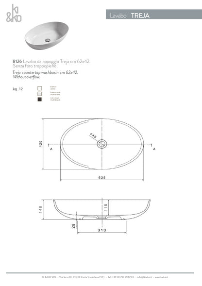 Lavabo ovale da appoggio cm 62x42 Treja
