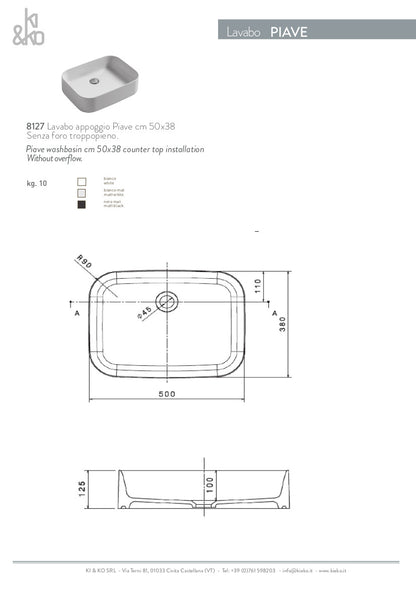 Lavabo da appoggio cm 50x38 Piave