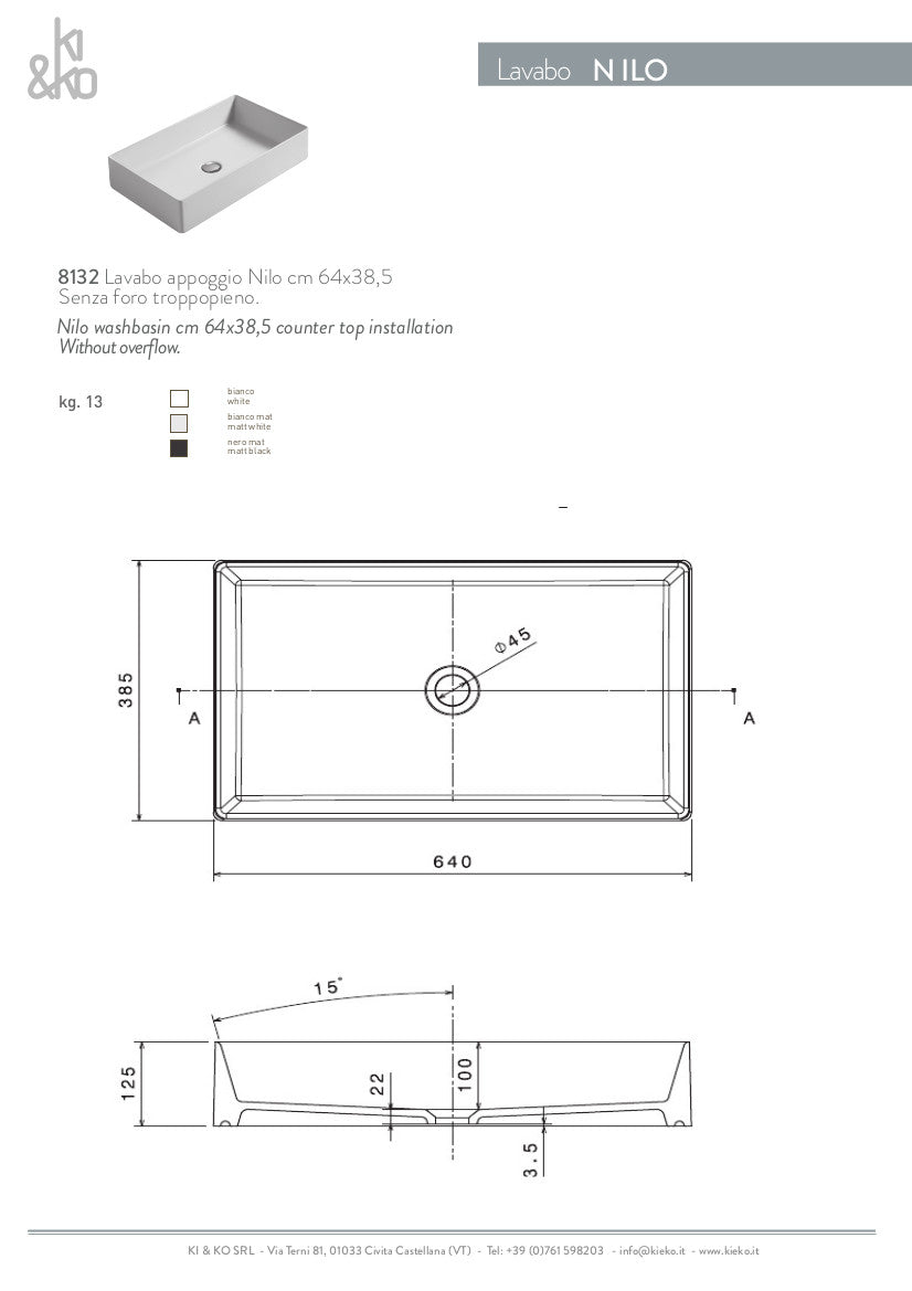 Lavabo appoggio cm 64x38.5 Nilo