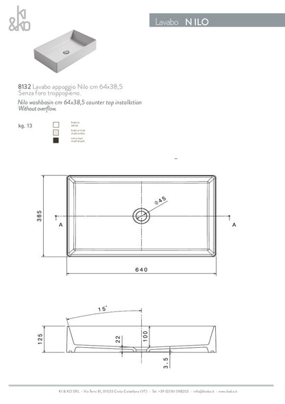 Lavabo appoggio cm 64x38.5 Nilo