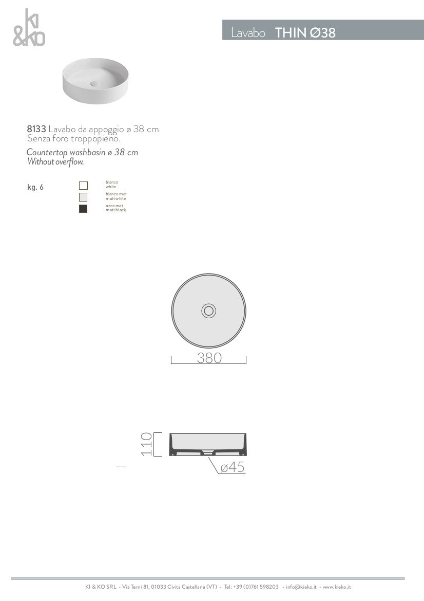 Lavabo tondo cm 38 bordo fino Thin