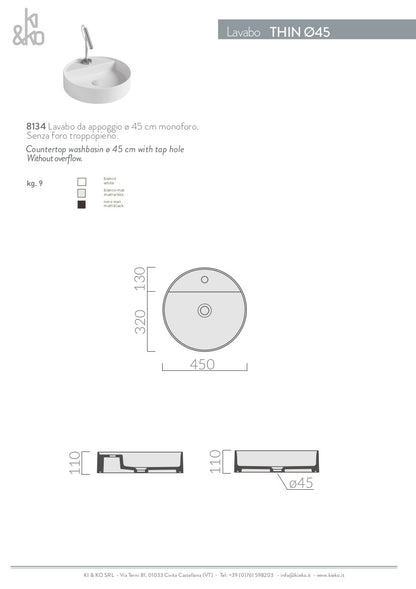 Lavabo tondo da appoggio bordo fino Thin 45
