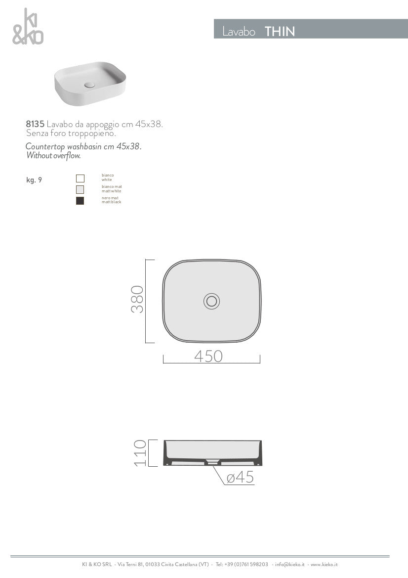 Lavabo da appoggio bordo fino Thin 38