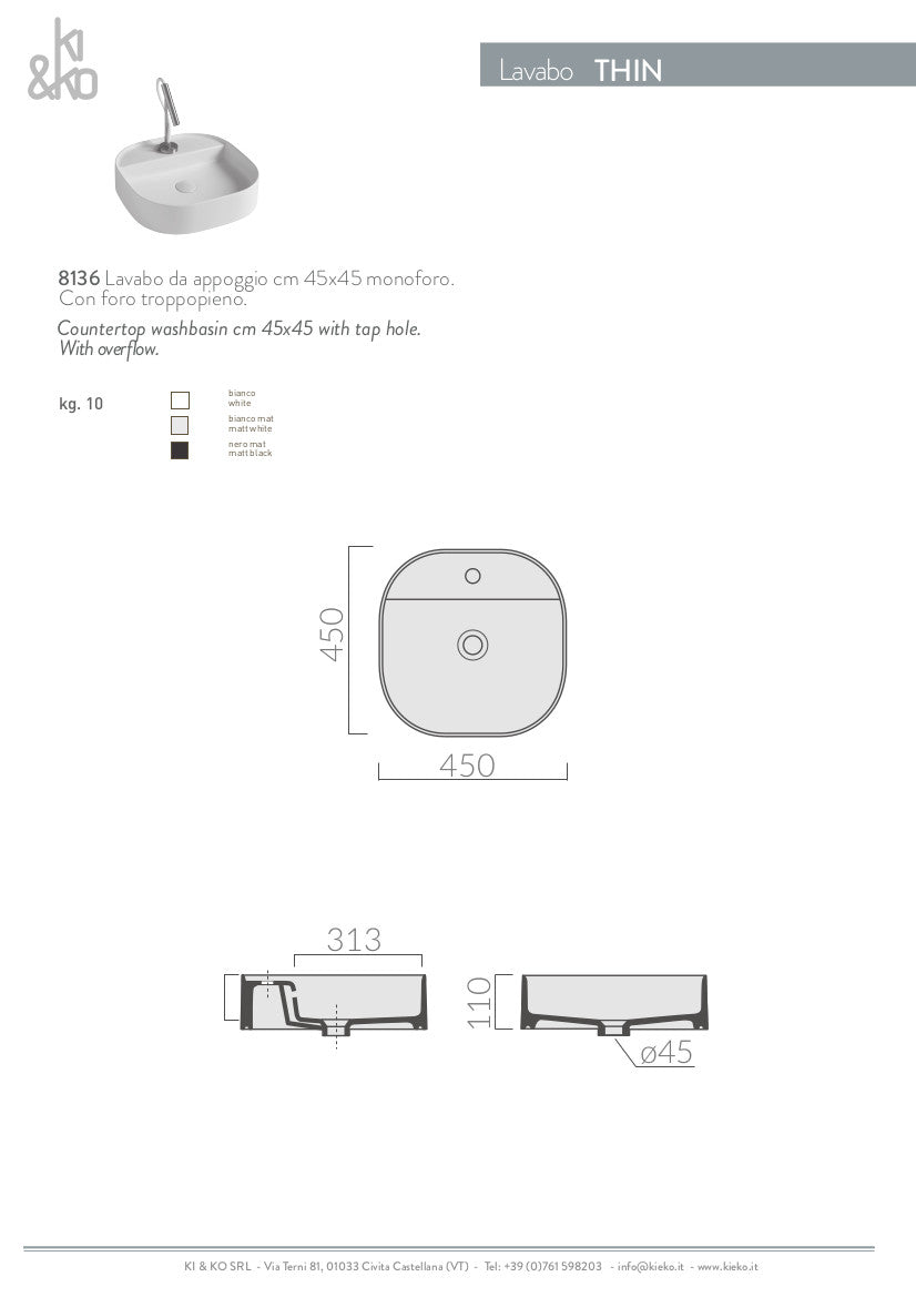 Lavabo da appoggio bordo fino Thin 45