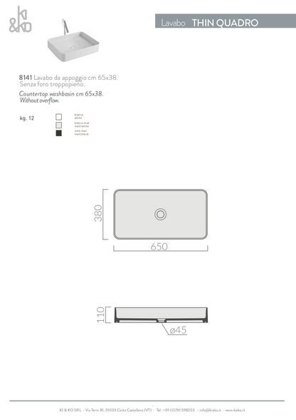Lavabo quadrato da appoggio bordo fino Thin 38