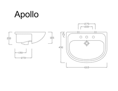 Lavabo semincasso cm 66x49 Apollo