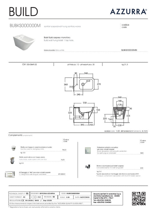 Bidet sospeso cm 55x36 Build