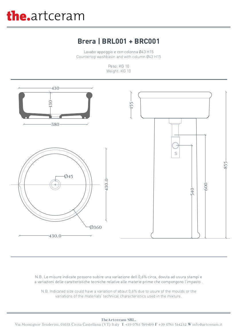 Brera rundes Aufsatzwaschbecken 43 x 15 cm