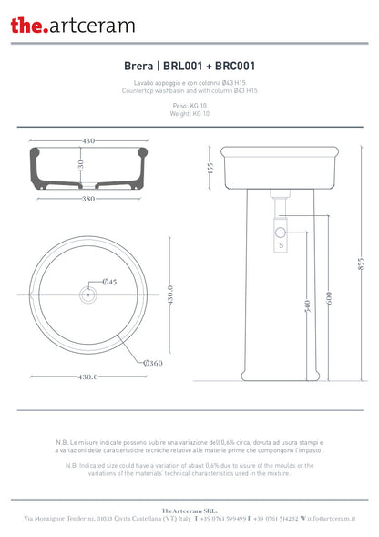 Brera rundes Aufsatzwaschbecken 43 x 15 cm