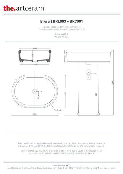 Brera Ovales Aufsatzwaschbecken 60x40 cm