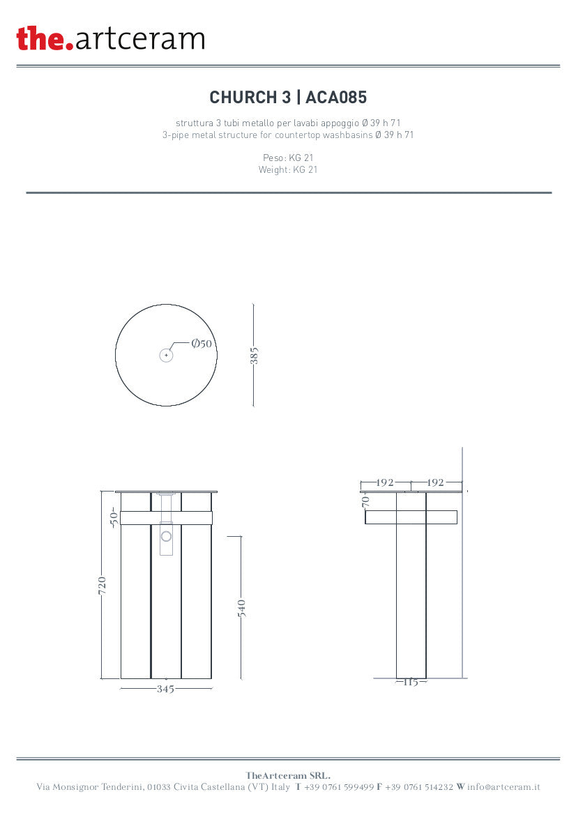 Structure de lavabo ronde avec 3 tubes métalliques Church