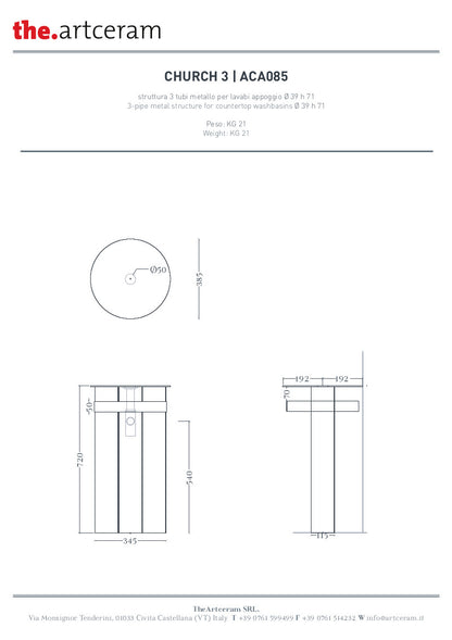Structure de lavabo ronde avec 3 tubes métalliques Church