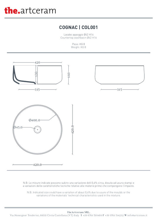Cognac 42 Marmi &amp; Graniglie Aufsatzwaschbecken