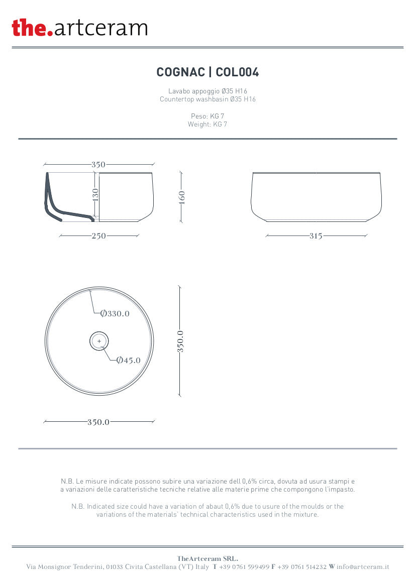 Cognac-Aufsatzwaschbecken 35 cm Marmi &amp; Graniglie