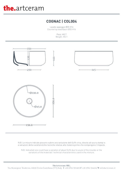 Cognac-Aufsatzwaschbecken 35 cm Marmi &amp; Graniglie