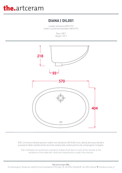 Lavabo sottopiano cm 57x40 Diana