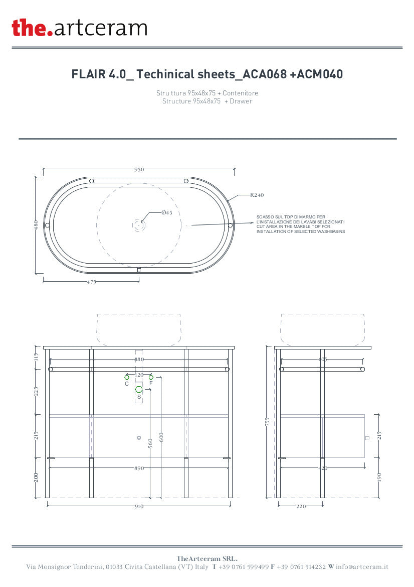 Konstruktion für ovales Waschbecken 36,5 x 58,6 cm (H83) – Nicht maßstabsgetreu
