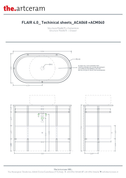Konstruktion für ovales Waschbecken 36,5 x 58,6 cm (H83) – Nicht maßstabsgetreu