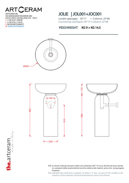 Jolie Aufsatz-/Standwaschbecken, Durchmesser 50 cm