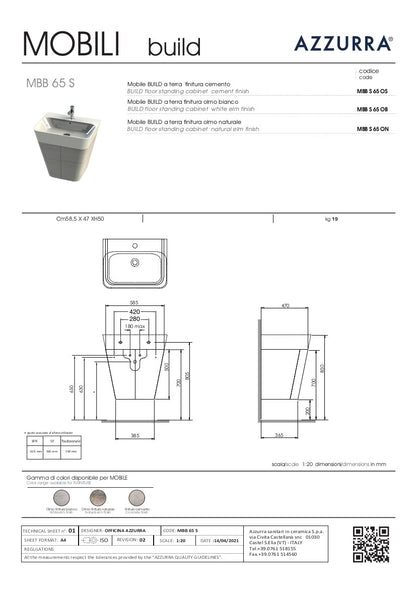 Mobile sospeso o a terra  59x47xH50 cm per lavabo Build