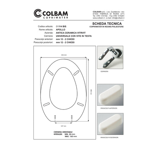Abattant de toilette compatible avec Apollo/Vulcano