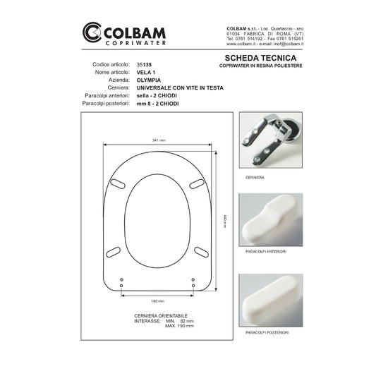 Abattant de toilettes compatible avec Vela 1/Rubino 1