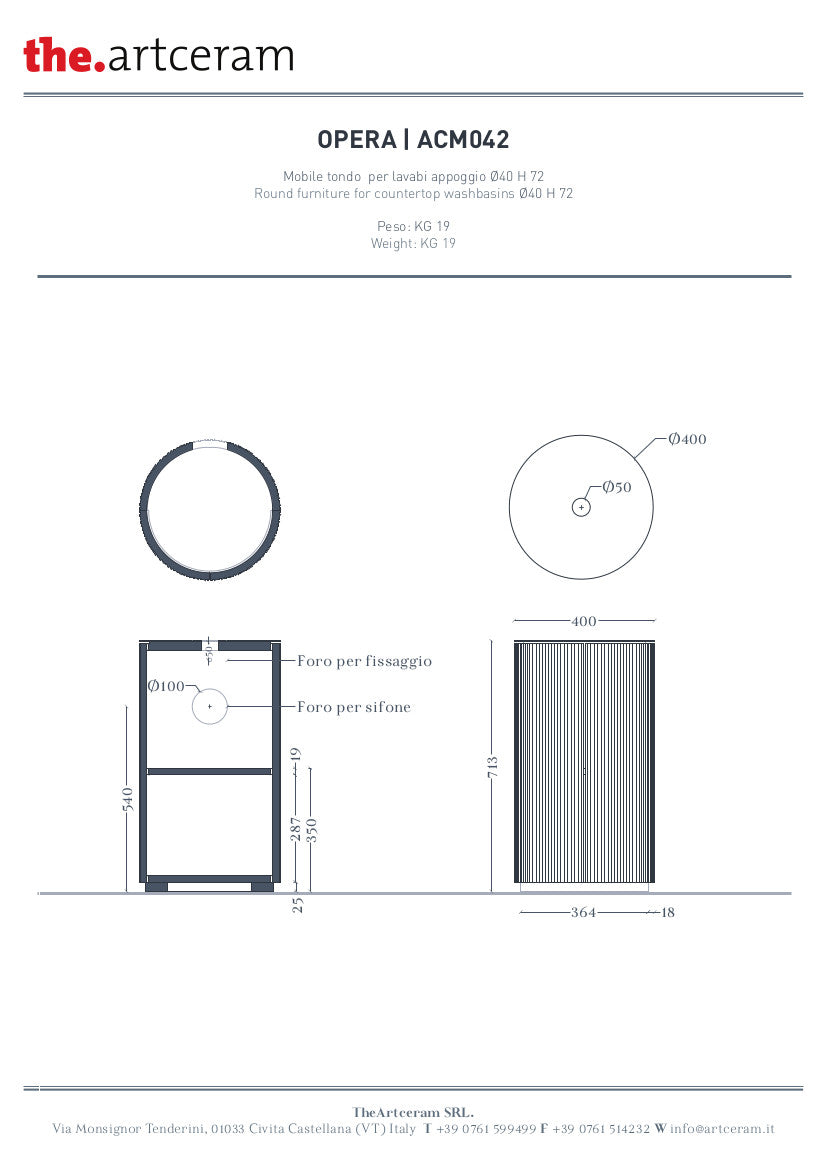 Meuble rond H72 cm pour vasques à poser Opera