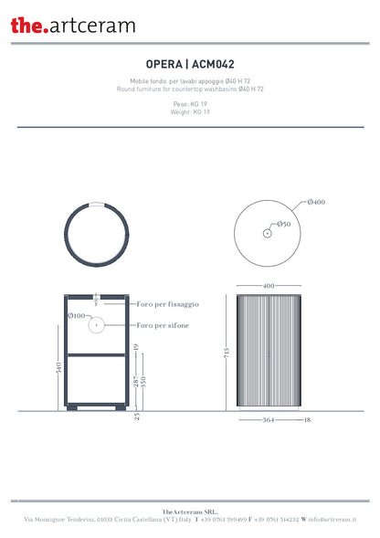 Meuble rond H72 cm pour vasques à poser Opera