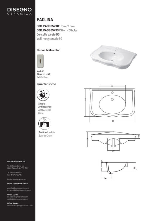 Lavabo suspendu Paolina 90 cm