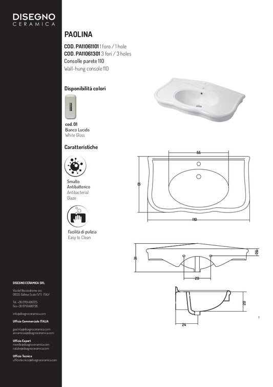 Lavabo suspendu Paolina 110 cm