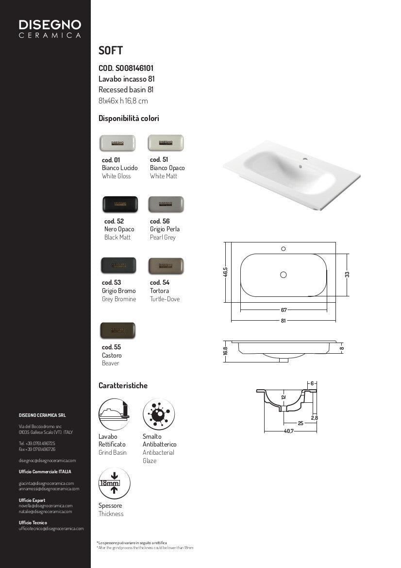 Lavabo da incasso 81x46x h 16,8 cm Soft